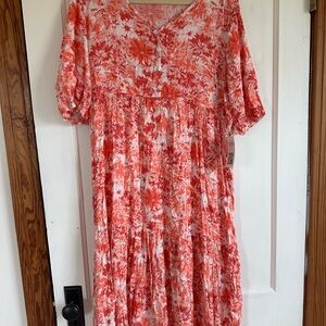 Floral Red and White Women's Dress